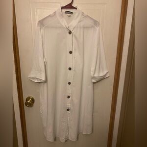VTG Jordan Taylor White Button-Front Swim Cover Up Shirt